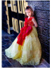 Red And Yellow Lace Tulle Chic Flower Girl Dress